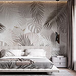 Fototapet Design elegant cu frunze tropicale în culori neutre.