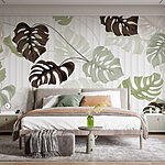 Fototapet Model de frunze pe un fundal alb