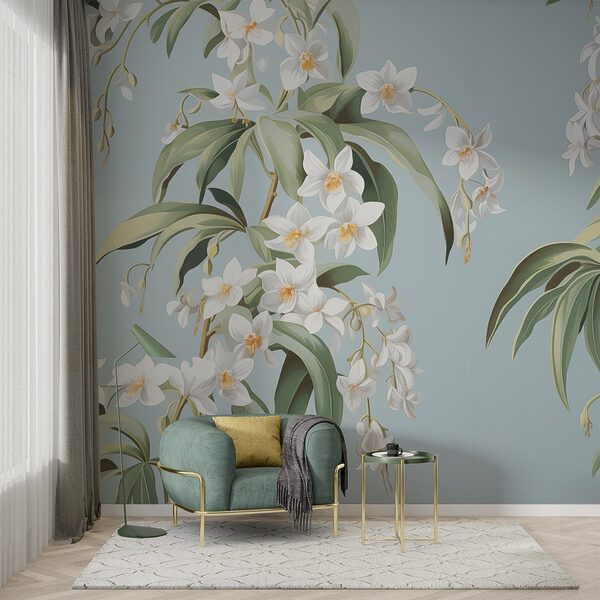 Wallpaper cu flori albe Fototapet Wallpaper cu flori albe