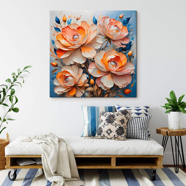 Pictura de flori pe un fundal albastru Tablouri Pictura de flori pe un fundal albastru