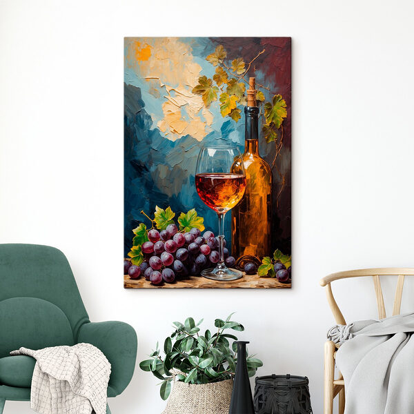 Pictura unei sticle de vin și a unui pahar de vin Tablouri Pictura unei sticle de vin și a unui pahar de vin