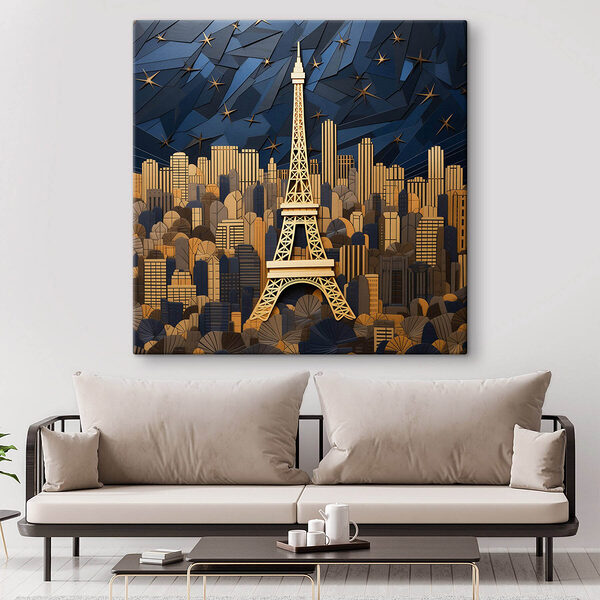 Turnul Eiffel în mijlocul peisajului urban de hârtie Tablouri Turnul Eiffel în mijlocul peisajului urban de hârtie