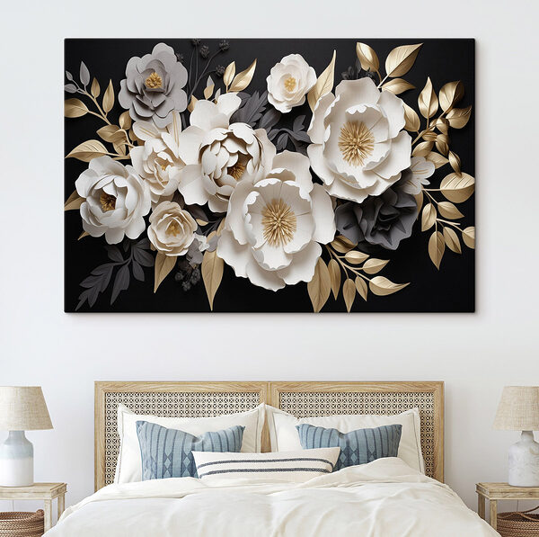 Aranjament floral elegant pe fundal închis Tablouri Aranjament floral elegant pe fundal închis