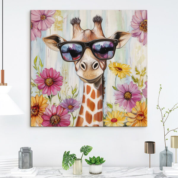 Girafă purtând ochelari de soare și flori Tablouri Girafă purtând ochelari de soare și flori