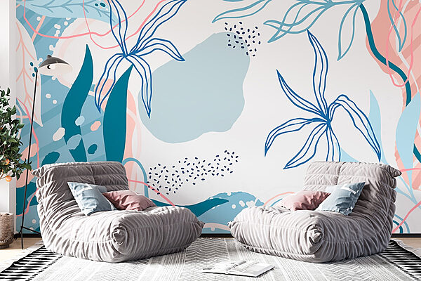 Fototapet Model floral albastru și roz