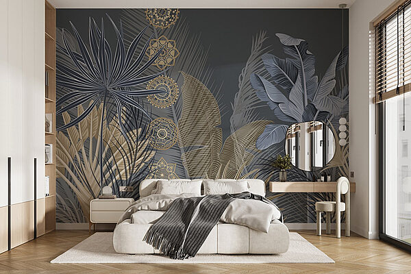 Design botanic senin pe fundal întunecat Fototapet Design botanic senin pe fundal întunecat