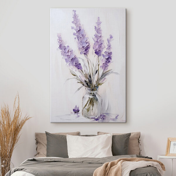Pictura de flori violet într-o vază de sticlă Tablouri Pictura de flori violet într-o vază de sticlă
