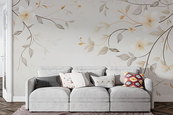 Design floral alb și maro Fototapet Design floral alb și maro