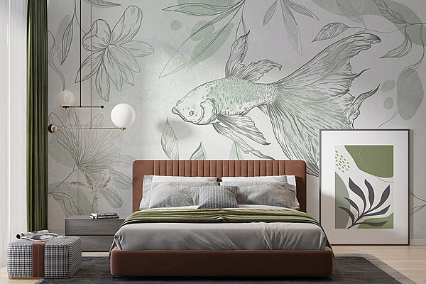 Fototapet Fototapet Pești și plante pe un perete (SKU: w03517v1)