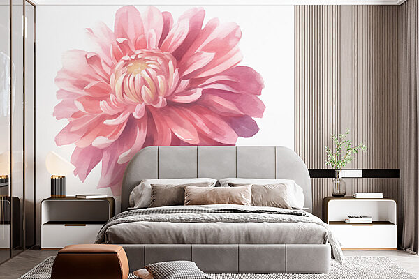 Floare roz cu frunze verzi Fototapet Floare roz cu frunze verzi