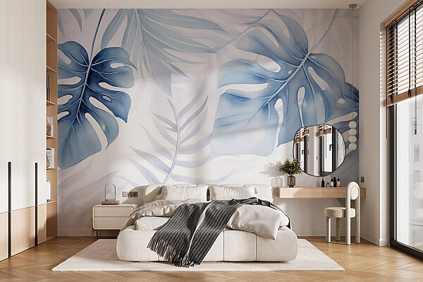 Design delicat cu frunze albastre Fototapet Design delicat cu frunze albastre