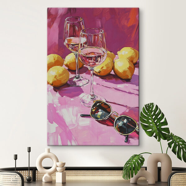 Pictură de pahare de vin și lămâi Tablouri Pictură de pahare de vin și lămâi