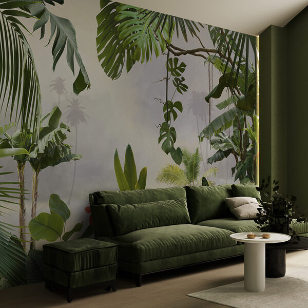 Paradisul junglei luxuriante cu frunze verzi Fototapet Paradisul junglei luxuriante cu frunze verzi