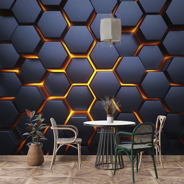 Fototapet Hexagon cu lumini portocalii