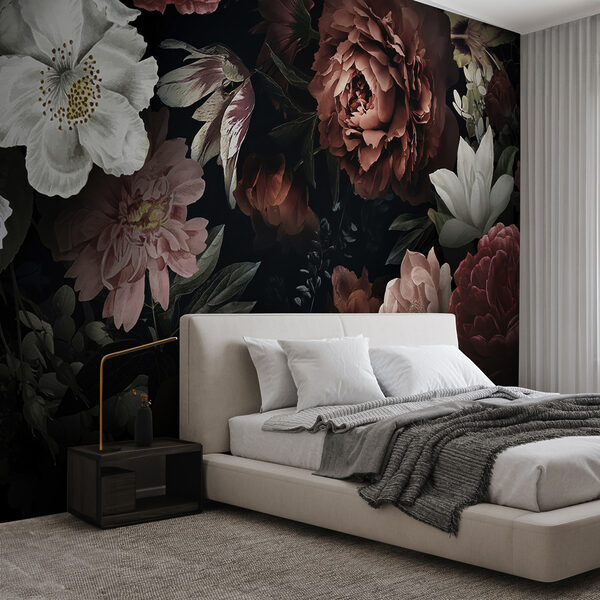 Fototapet Eleganță florală întunecată cu frumusețe înfloritoare
