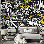 Fototapet Graffiti galben pe un fundal negru