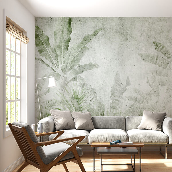 Fototapet Frunze tropicale texturate pe fundal de beton (SKU: u73886v3) Fototapet Fototapet Frunze tropicale texturate pe fundal de beton (SKU: u73886v3)