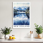 Tablouri Acuarelă a unui lac cu copaci și munți în fundal