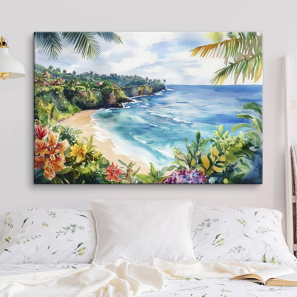 Pictura acuarelă de o plajă și ocean Tablouri Pictura acuarelă de o plajă și ocean