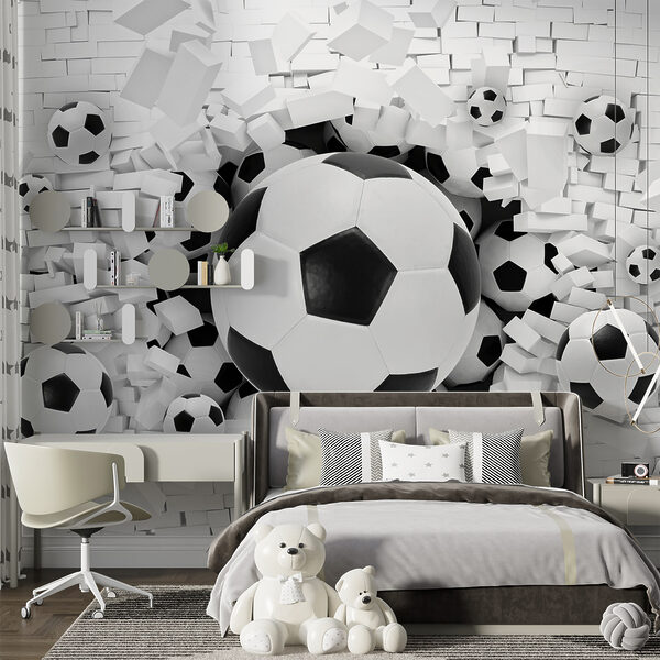 Fototapet Mingile de fotbal se sparg prin perete