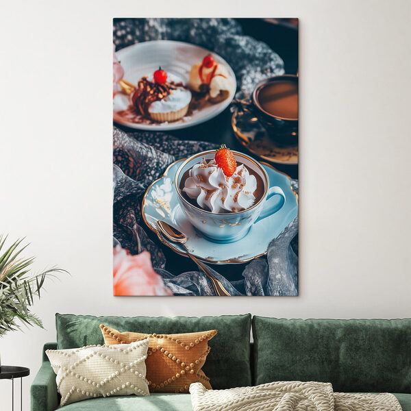 Ceașcă de cafea cu frișcă și căpșuni Tablouri Ceașcă de cafea cu frișcă și căpșuni