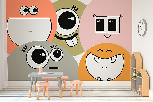 Grup de fețe de desene animate Fototapet Grup de fețe de desene animate