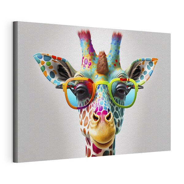 Girafă colorată cu ochelari de soare funky Tablou pe pânză Girafă colorată cu ochelari de soare funky