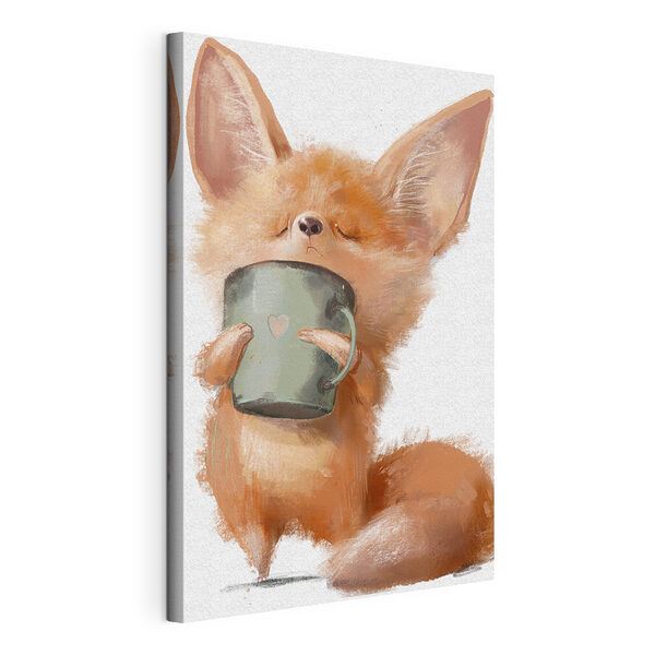 Vulpea Fennec se bucură de o băutură caldă Tablou pe pânză Vulpea Fennec se bucură de o băutură caldă