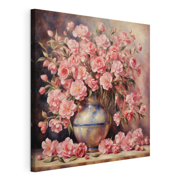 Tablou pe pânză Flori roz într-o vază de ceramică