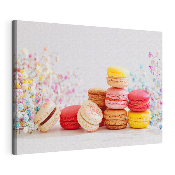 Tablou pe pânză Macarons colorate cu flori delicate