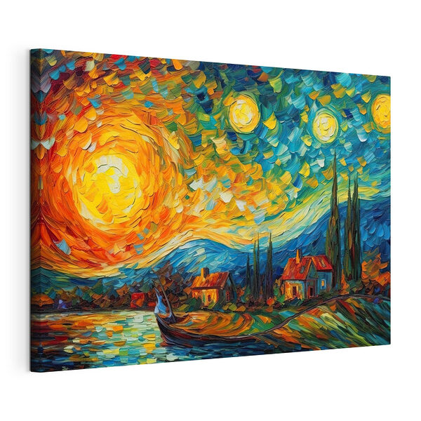 Vibrant vârtej de cer peste sat Tablou pe pânză Vibrant vârtej de cer peste sat