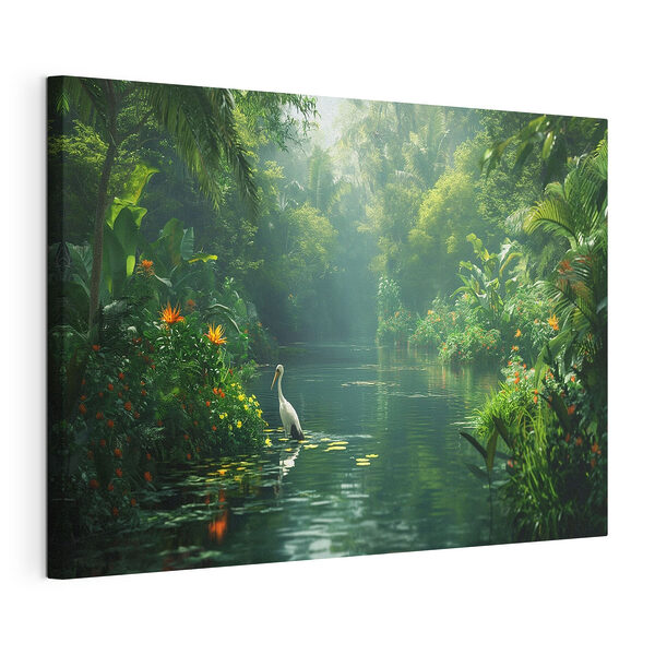 Tablou pe pânză Râu senin în junglă cu heron
