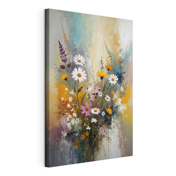 Capodoperă florală vibrantă cu stropi Tablou pe pânză Capodoperă florală vibrantă cu stropi