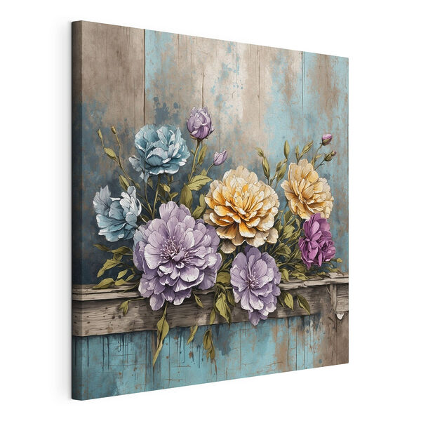 Tablou pe pânză Tablou pe pânză Pictura de flori pe o margine de lemn (SKU: s39169)