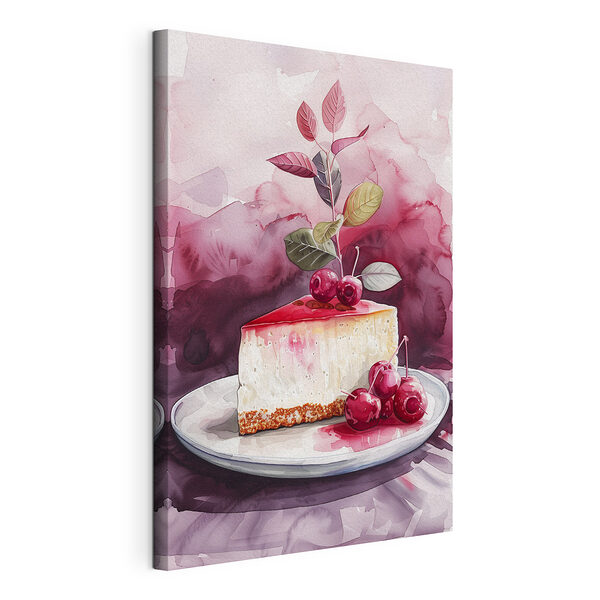 Bucată de cheesecake cu cireșe deasupra Tablou pe pânză Bucată de cheesecake cu cireșe deasupra