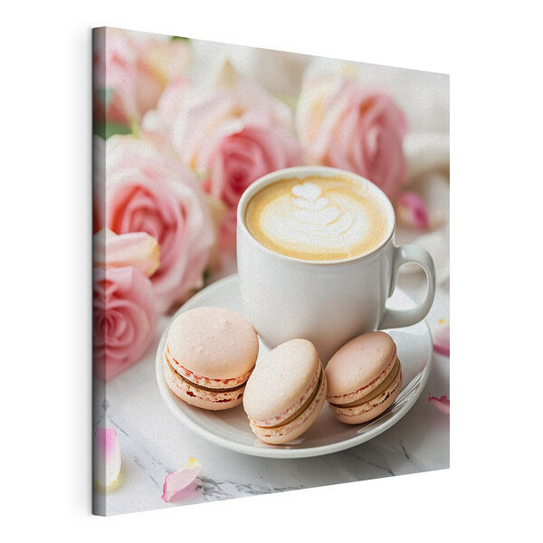 Tablou pe pânză Ceașcă de cafea și prăjituri pe o farfurie