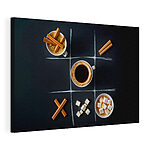 Tablou pe pânză Joc Tic tac toe cu cafea și bezele