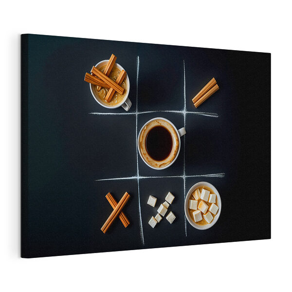 Tablou pe pânză Joc Tic tac toe cu cafea și bezele