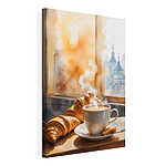Tablou pe pânză Ceașcă de cafea și croissante pe o masă