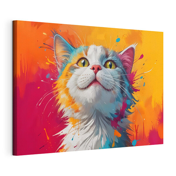 Tablou pe pânză Tablou pe pânză Pisică cu stropi de vopsea colorată (SKU: s40547)