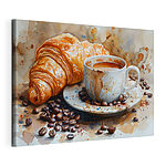 Tablou pe pânză Acuarelă de o ceașcă de cafea și un croissant