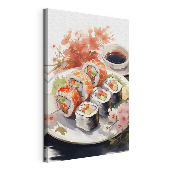 Farfurie de sushi și sos Tablou pe pânză Farfurie de sushi și sos