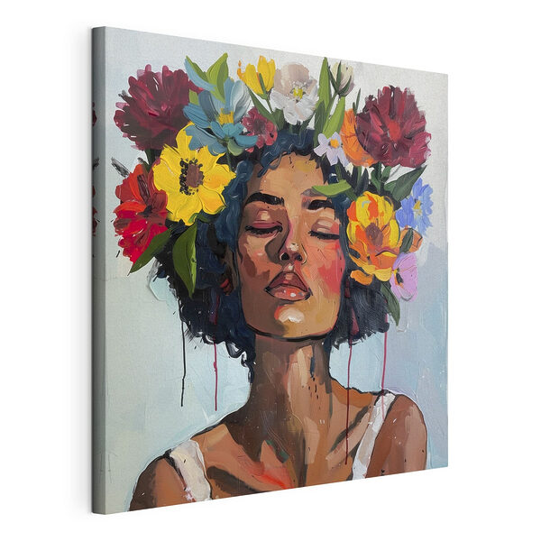 Tablou pe pânză Pictura unei femei cu flori în păr (SKU: s38575) Tablou pe pânză Tablou pe pânză Pictura unei femei cu flori în păr (SKU: s38575)