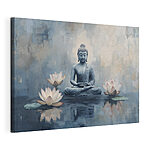 Tablou pe pânză Statuie a unui buddha stând în poziția lotus înconjurat de apă