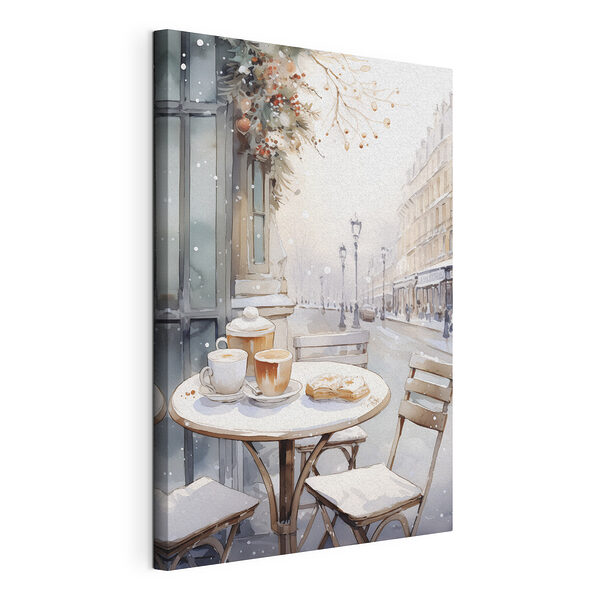 Tablou pe pânză Masă cu cești de cafea și croissante pe ea