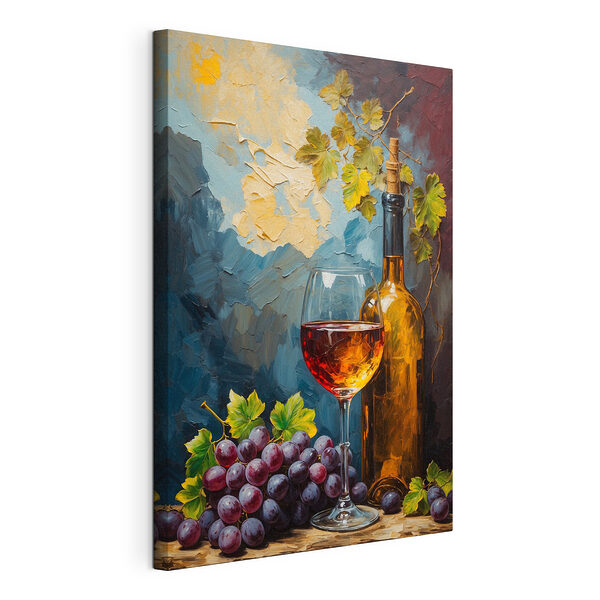 Tablou pe pânză Pictura unei sticle de vin și a unui pahar de vin