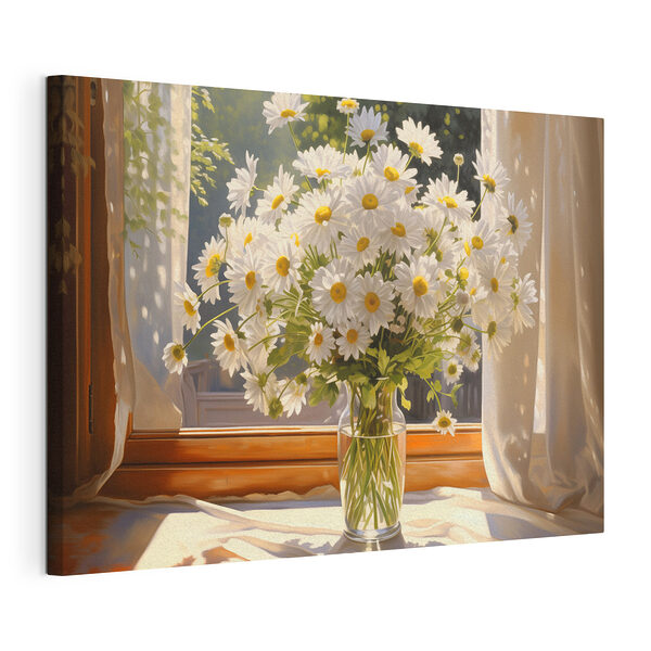 Tablou pe pânză Buchet de margarete într-o vază de sticlă