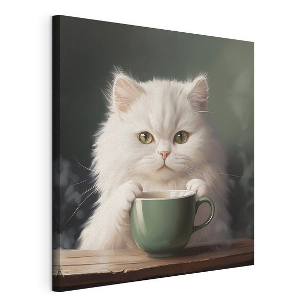 Tablou pe pânză Tablou pe pânză Pisică care ține o ceașcă (SKU: s44032)
