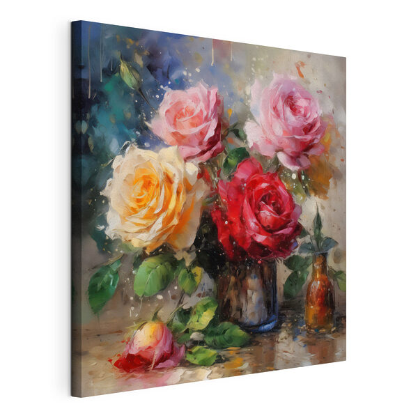 Tablou pe pânză Tablou pe pânză Trandafiri vibranți într-o vază colorată (SKU: s32546)