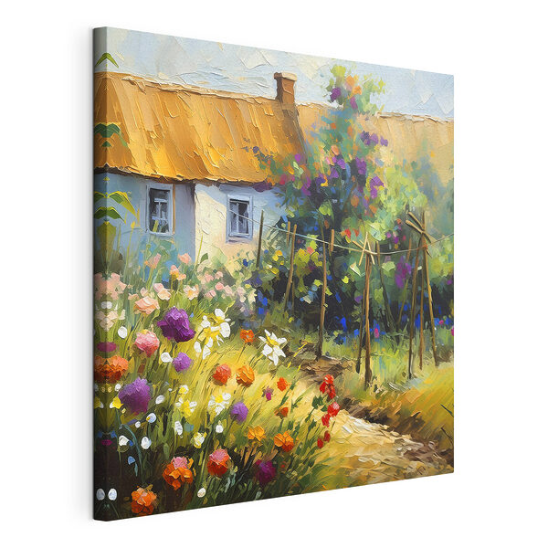 Grădina Cottage înflorește în lumina soarelui Tablou pe pânză Grădina Cottage înflorește în lumina soarelui